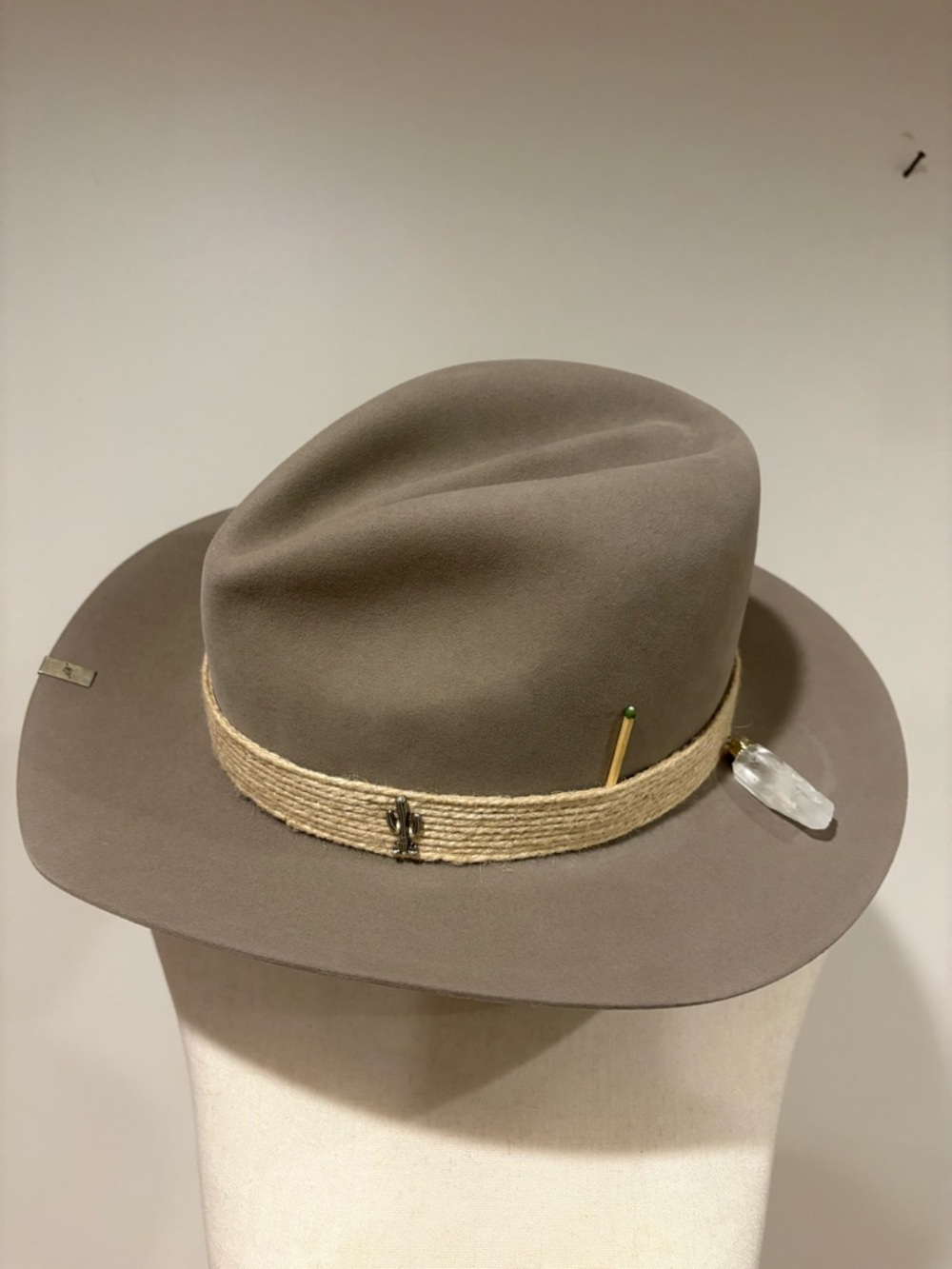 Nick Fouquet natural beaver felt cowboy hat with  Rope Band and Crystal Accent